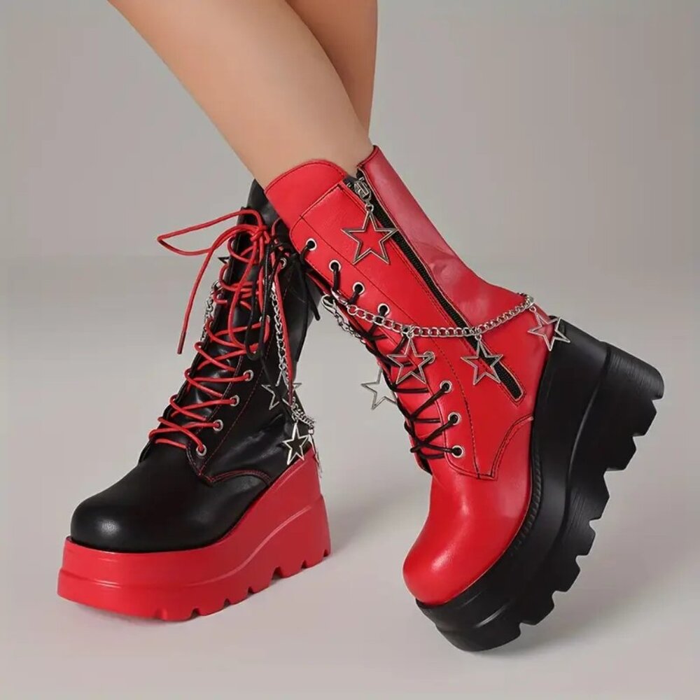 New Gothic Punk Chain Grunge Platform Boots  8